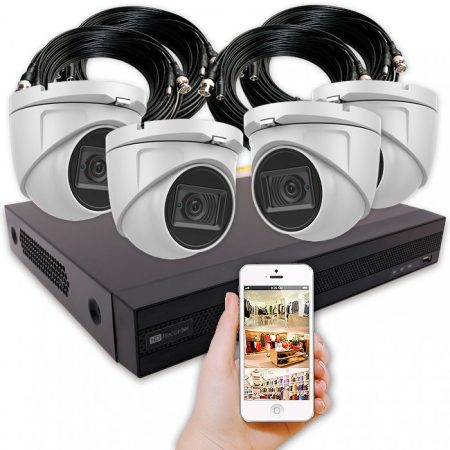 Cámaras de seguridad para negocios con 4 cámaras 4K tipo domo y grabador con alarma y disco duro – KIT BAR