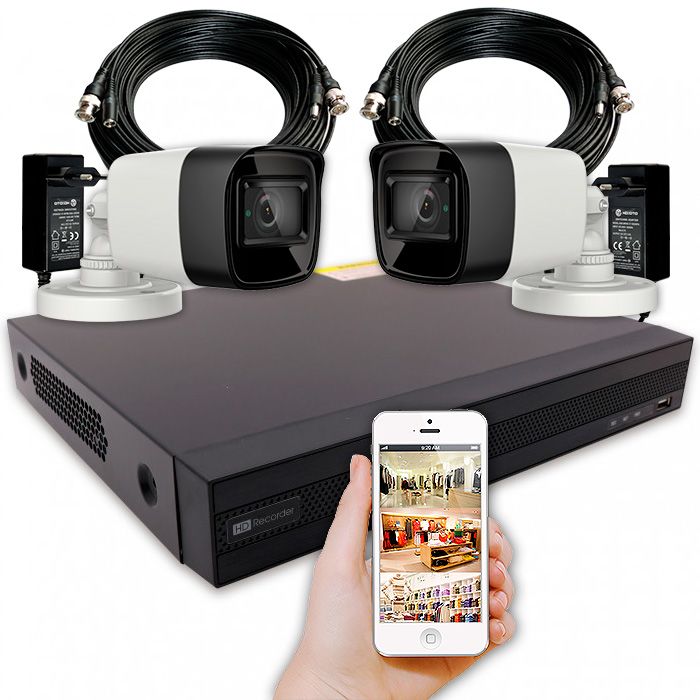 KIT UNIFAMILIAR - Sistema de videovigilancia en casa con 2 cámaras 4K de exterior y grabador con alarma y disco duro