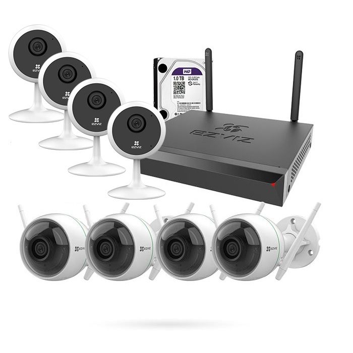 Kit Cámaras de Vigilancia Wifi con Grabador + 4 C1C PIR EZVIZ + 4 c3wn