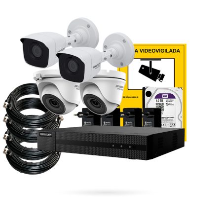 Kit 4 cámaras HIKVISION con grabador, disco duro y alimentadores KIT TIENDA