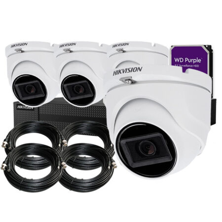 Kit 4 Cámaras Domo HIKVISION CCTV 5MP con Grabador y Disco Duro