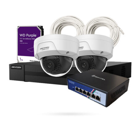 Kit 2 cámaras de seguridad con Grabador + Disco Duro + Switch Poe + Cables UTP
