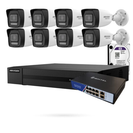 Kit 8 Cámaras Bullet IP PoE 4MP de exterior con Grabador + Disco Duro 2 TB + Switch PoE