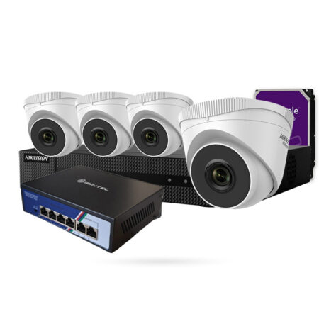 Kit de vigilancia 4 domos IP PoE 4MP de exterior con Grabador + Disco Duro 1 TB + Switch PoE