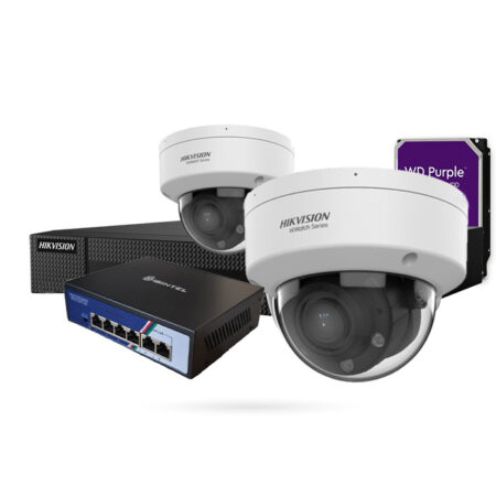 Kit de vigilancia CAJA REGISTRADORA 2 domos IP PoE 4MP Varifocal de exterior con Grabador + Disco Duro 1 TB + Switch PoE