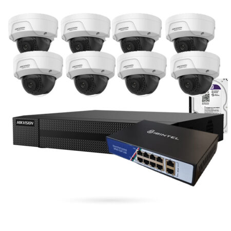 Kit 8 cámaras domo IP PoE 2MP de exterior con Grabador + Disco Duro 1 TB + Switch PoE