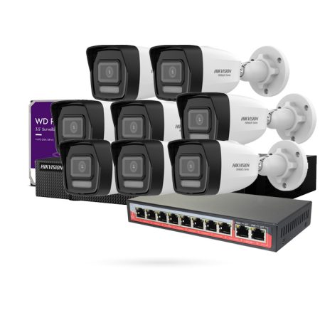 Kit 8 Cámaras Bullet IP PoE 4MP de exterior con Grabador + Disco Duro 2 TB + Switch PoE