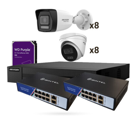 Kit 16 cámaras IP PoE 4MP de exterior con Grabador + Disco Duro 2 TB + 2x Switch PoE