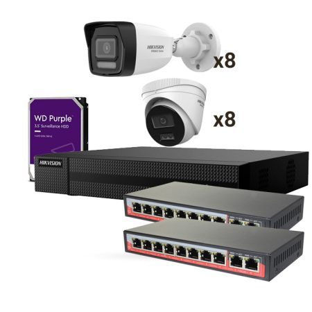 Kit 16 cámaras IP PoE 4MP de exterior con Grabador + Disco Duro 2 TB + 2x Switch PoE
