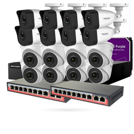 Kit 16 cámaras IP PoE 4MP de exterior con Grabador + Disco Duro 2 TB + 2x Switch PoE