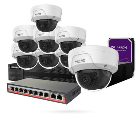 Kit 8 cámaras domo IP PoE 4MP de exterior con Grabador + Disco Duro 2 TB + Switch PoE