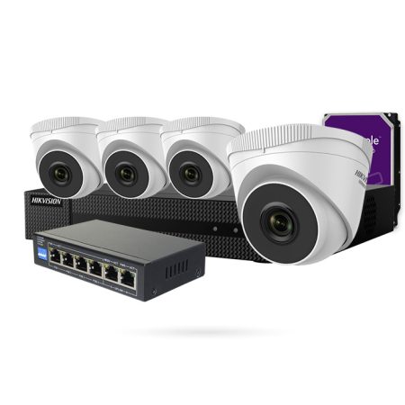 Kit de vigilancia 4 domos IP PoE 4MP de exterior con Grabador + Disco Duro 1 TB + Switch PoE