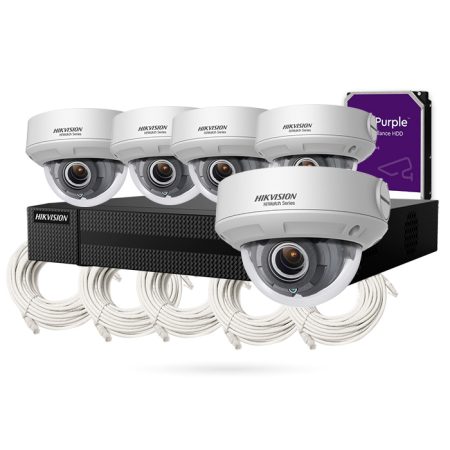 Kit videovigilancia IP PoE 5 cámaras HIKVISION 1080p con Grabador + Disco Duro + Cableado