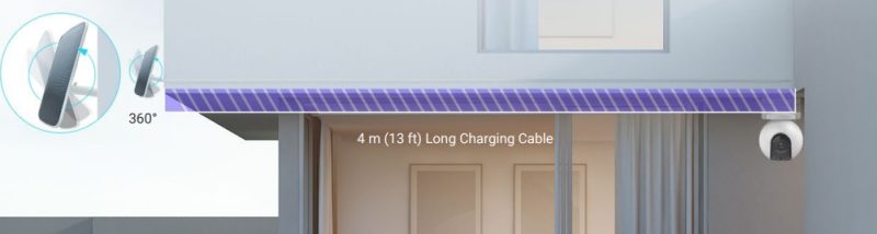 Cable de 4 metros de largo, el Ezviz panel solar C ofrece una flexibilidad