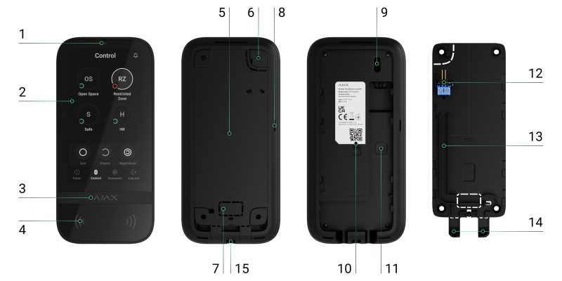 Elementos funcionales del Ajax KeyPad TouchScreen