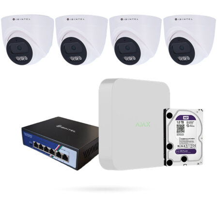 Kit 4 cámaras IP PoE Full HD Exterior con Grabador AJAX y Disco Duro