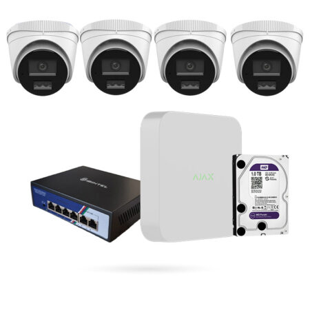 Kit de 4 cámaras IP PoE 4MP Exterior con Grabador AJAX y Disco Duro
