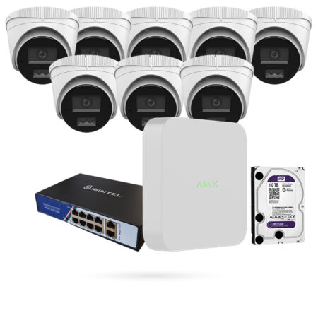 Kit de 8 cámaras IP PoE 4MP Exterior con Grabador AJAX y Disco Duro