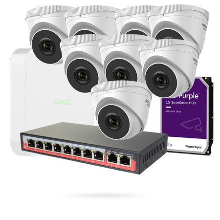 Kit de 8 cámaras IP PoE 4MP Exterior con Grabador AJAX y Disco Duro