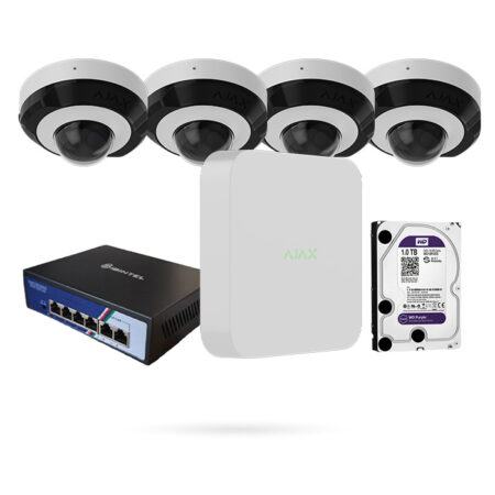 Kit de Vigilancia Ajax 4 DomeCam IP PoE 5MP Exterior + NVR AJAX+ HDD 1TB+ Switch PoE