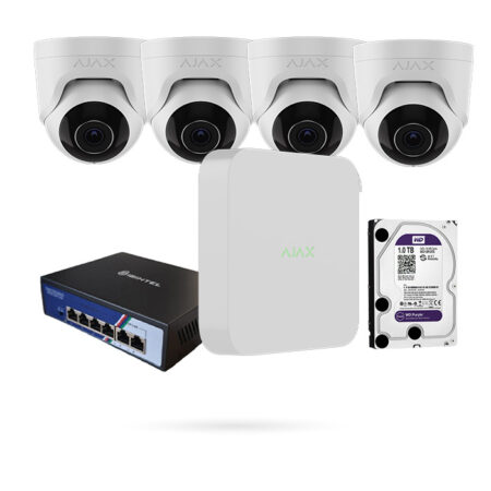 Kit de 4 Cámaras Ajax IP PoE 5MP Exterior con Grabador y Disco Duro 1 TB