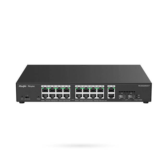 Switch PoE REYEE RG-ES220GS-P 20 Puertos Gigabit 16 PoE+ Gestión Cloud