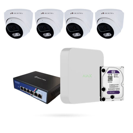 Kit 4 Cámaras Domo para Alarma Ajax IBINTEL Exterior + NVR Ajax + Switch PoE