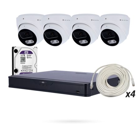 Kit IBINTEL ULTRA 4 Cámaras Domo IP PoE 8Mp + Grabador + HDD 1TB + Cables 20m Cat 6