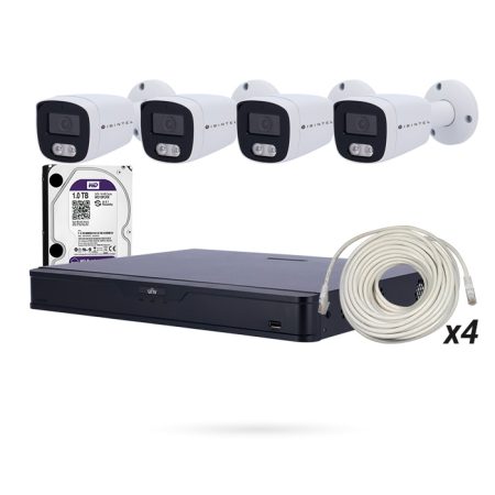 Kit IBINTEL ULTRA 4 Cámaras Exterior IP PoE 8Mp + Grabador + HDD 1TB + Cables 20m Cat 6