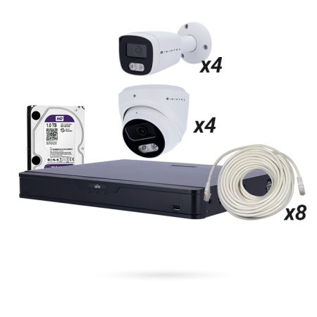 Kit IBINTEL ULTRA 8 Cámaras IP PoE 8Mp + Grabador + HDD 1TB + Cables 20m Cat 6