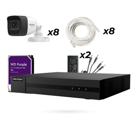 Kit CCTV 8 Cámaras 8Mp + Grabador + HDD 1TB + 8x Cable Coaxial + Alimentadores KIT ALMACEN