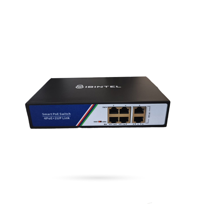Switch 4 Puertos Gigabit PoE + 2 Puertos Uplink IBINTEL 78W Alcance Extendido 250m Plug & Play - Imagen 2