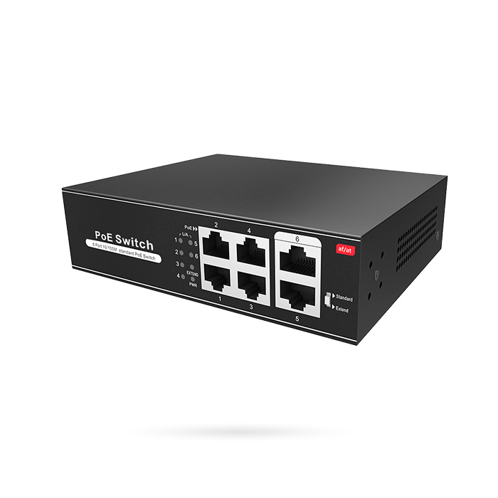 Switch 4 Puertos Poe Plus 65W 2 Uplink Modo CCTV 250 Metros Instalación Fácil Ideal Para Cámaras IP