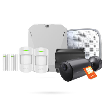 Kit Alarma para Casa de Campo Sin Internet Sin Electricidad AJAX con Hub BP 4G + Batería 95Ah + 2x DoorProtect + 2x MotionProtect + StreetSiren + Cámara Ezviz EB3 4G + SIM Datos