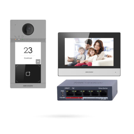 Kit Videoportero Oficina IP PoE WiFi Apertura Dos Puertas Monitor Táctil 7" HIKVISION ORION